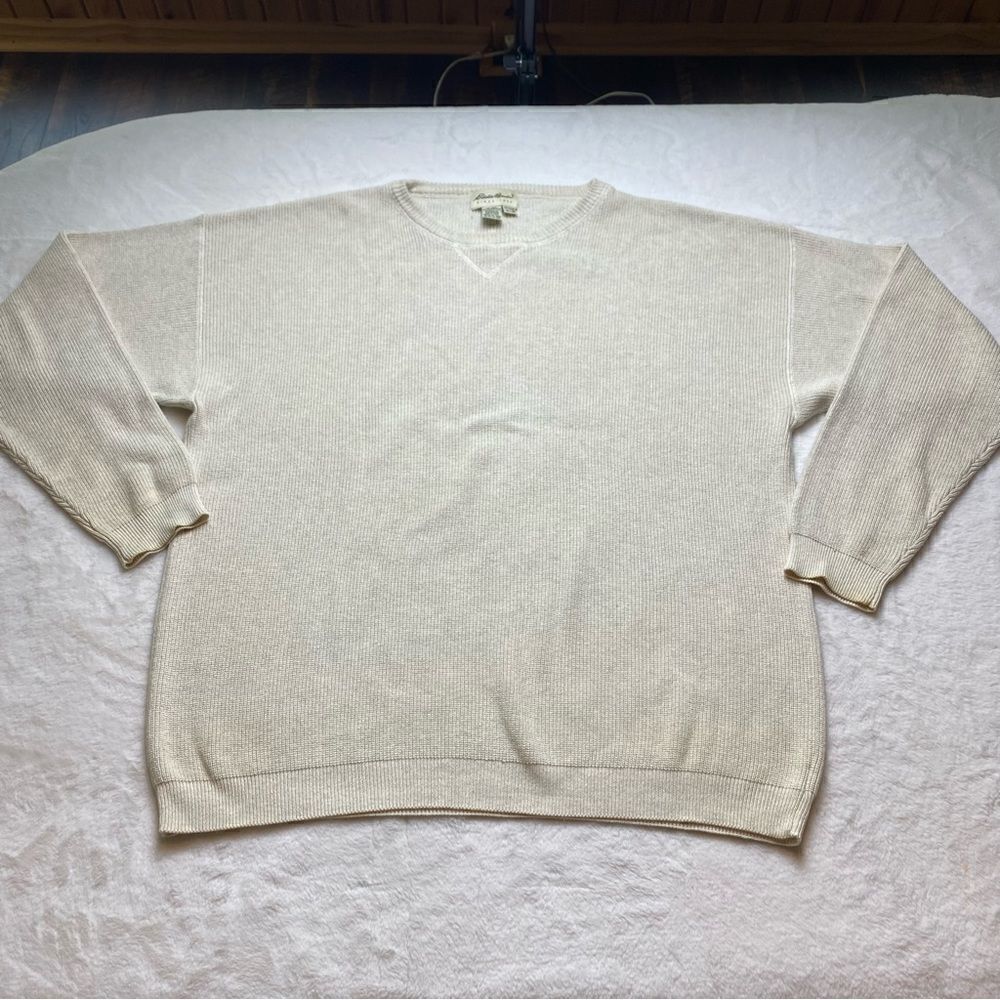 Eddie Bauer Cream Long Sleeve Crew Neck 100% Cotton Sweater Size XL